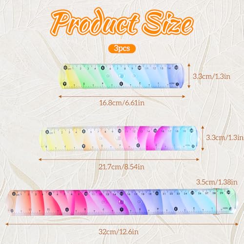 Yuomeaz 3 Stück Flexible Lineale, 15/20/30 cm 3 Größen Klare Weiche Biegbare Lineale, Farbverlauf Kunststofflineal mit Zentimeter und Zoll