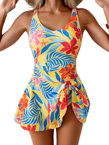 Image of Aidonger One Piece Swim Dress Swimsuits for Women Tummy Control Swimdress Skirt Bathing Suit