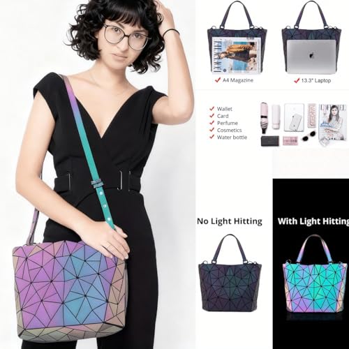 Bolso geométrico luminoso para mujer, satchel con asa superior miniatura 3