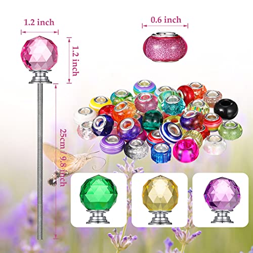 Mtlee Garden Stakes Decorative Beaded Garden Stakes With Crystal Stopper Top Round Glass Bead Antique Silver Bail Bead With Pendant Silver Bead For Outdoor Decoration(Vintage Style,101 Pieces) #TOP1