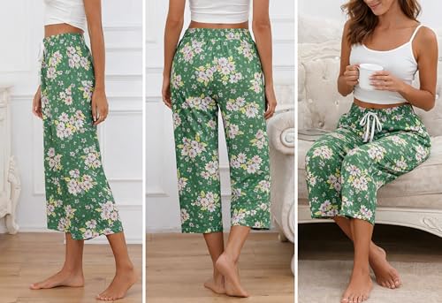 Image of Kabento 2 Pack Womens Pajama Pants Capri Sleep Lounge Pants Drawstring Pj Bottoms with Pockets