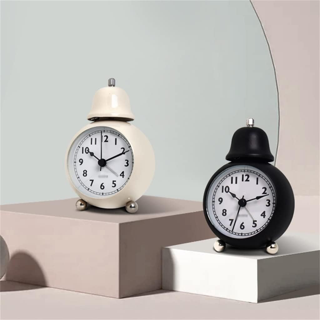 European Retro Metal Single Bell Small Alarm Clock Bedside Luminous Desk(E)