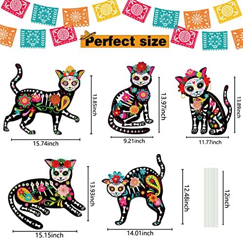 Halloween Decorations Outdoor Skeleton Cat Day Of The Dead Decorations Halloween Black Cat Lawn Signs With Stakes Dia De Los Muertos Halloween Sugar Skull Lawn Decorations Garden Sign For Mexican Halloween Party Supplies #TOP1
