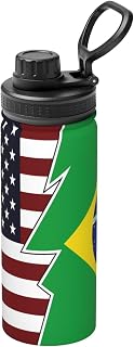 Torn Style Us And Brazil Flags Water Bottle 18OZ Leak-Proof Stainless Steel Insulated Water Bottles For Sports Travel