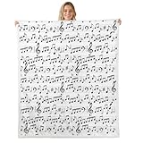Music Fleece Throw Blanket Baby 30'x40' Kids Musical Notes Plush Blanket for Bed Sofa Couch Staff Music Theme Sherpa Blanket Utra Soft Musical Staff Printed White and Black