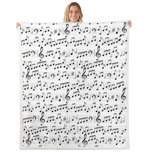 Image of Music Fleece Throw Blanket Baby 30"x40" Kids Musical Notes Plush Blanket for Bed Sofa Couch Staff Music Theme Sherpa Blanket Utra Soft Musical Staff Printed White and Black