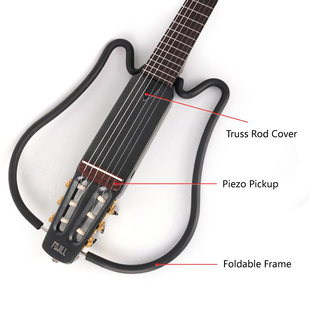 Fojill Electric Classical Guitar Classic Nylon String Travel Portable Foldable Fold Flding collapsible Silent Mahogany Body Maple Neck Rosewood Fretboard With Gig Bag