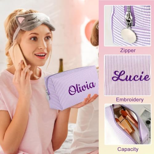 Ajiangwu 4PCS Bridesmaid Gifts Personalized Makeup Bag with Embroidered Name,Custom Small Travel Cosmetic Bag Pink Toiletry Bag for Wedding Bachelorette Party Favors — view 2