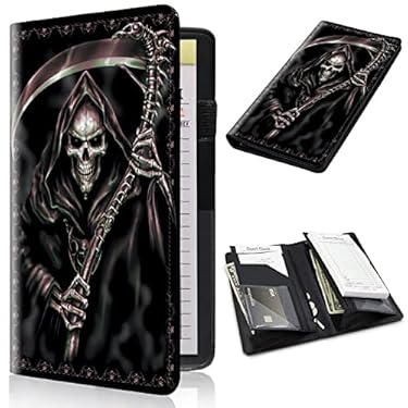 AMAZON - EDGFRTOIO Server Books 2nd Gen, 5×9 Waitress Book Server Wallet with Expandable/Zipper Pockets, Cute Serving Book Server Note Pads Holder Restaurant Guest Check Presenter, Death Skull Grim Reaper