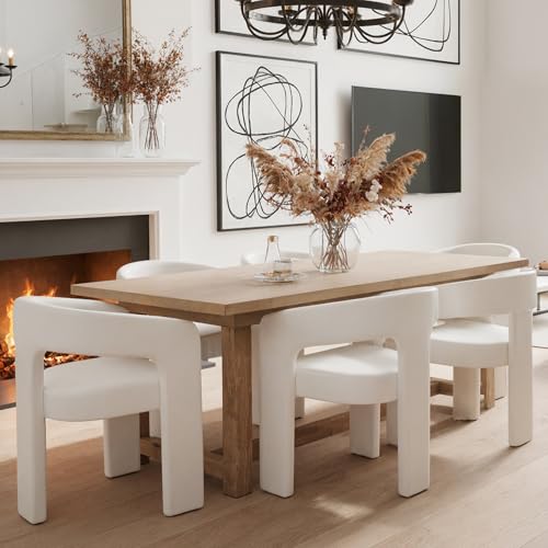 Image of HNY Modern Barrel Kitchen & Dining Room Chairs Set of 4, PU Leather Upholstered Accent Chairs with Arm, 18.5'' Wide Side Armchairs Vanity Chairs for Living Room Bedroom Makeup Small Spaces, White