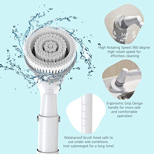 Homitt Electric Spin Scrubber Built-in LG Battery, Cordless Tile and Tub Scrubber, Power Scrubber Brush with 3 Replacement Brush Heads, 1 Adjustable Handle for Shower, Bathroom, Floor, Grout, Kitchen