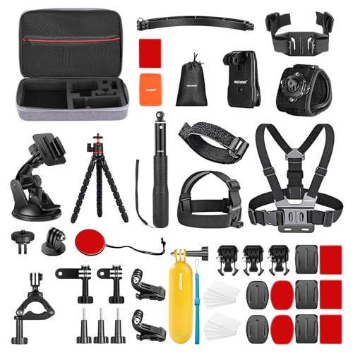 NEEWER 50 en 1 Kit de Accesorios para Cámara de Acción, GoPro Hero 12 Hero 11 Hero10 Hero 9 8 7 GoPro MAX GoPro Fusion Insta360 X3 X2 dji Osmo Action 4 3 2 APEMAN, Incluida Funda Negra
