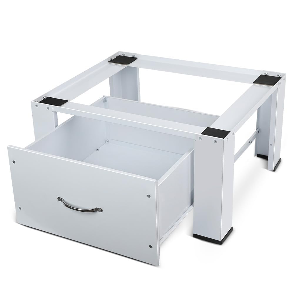 Base in metallo per lavatrice con cassetto – 64 x 54,5 x 32 cm (larghezza) x 32 cm (altezza) – portata fino a 150 kg – con cuscinetti antiscivolo, base stabile, piedistallo rialzo per asciugatrice