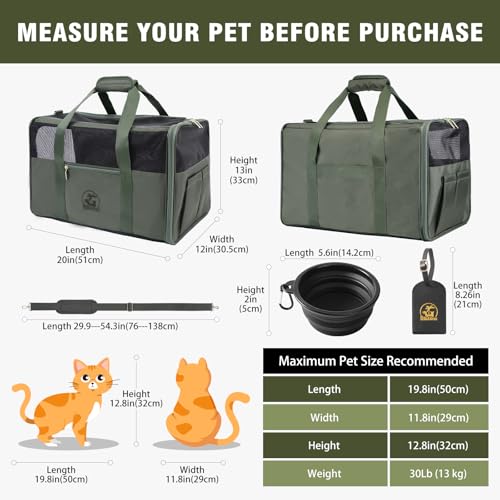 Luxury-Pet-Carrier-for-Dogs-Cats-Puppies-Airline-TSA-Approved-Durable-Anti-Scratch-Fabric-Soft-Sided-Consistent-Airflow-Foldable-Design-Cushion-Pad-Travel-Olive-Green-Large Luxury Pet Carrier for Dogs Cats Puppies Airline TSA Approved Durable Anti Scratch Fabric Soft Sided Consistent Airflow Foldable Design Cushion Pad Travel Olive Green Large