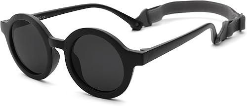 Miniatura 3 de COASION Lentes de sol redondos polarizados para bebé, tonos de goma flexibles con correa para bebés recién nacidos de 0 a 24 meses