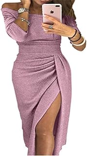 Vestido de Noche con Cuello Abierto y Cintura Alta, Color Liso, para Mujer Rosa Rosa XL