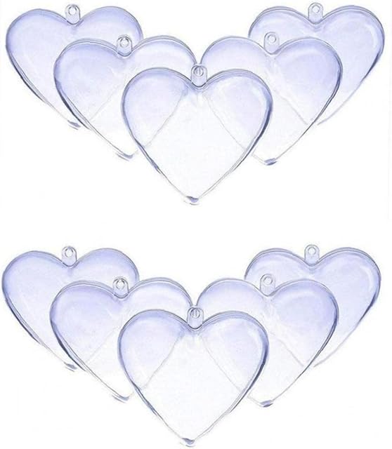 Zonster 10pcs Christmas Heart Clear Baubles Transparent Ball Plastic Fillable Sphere Ornament for Xmas Tree/home Decoration/wedding/birthday/party/gift Box, 5CM