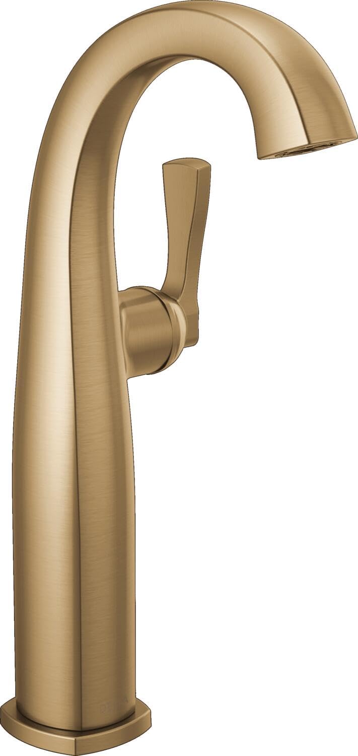 Delta Stryke Vessel Sink Brushed Gold Bathroom Faucet 1 Hole, Single Hole Bathroom Sink Faucet for Vanity, Lumicoat Champagne Bronze 777-CZ-PR-DST (Drain Not Included)