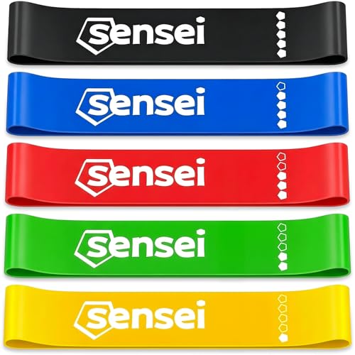 SENSEI® Bandas Elásticas Set – 5 Bandas de Resistencia de Látex Natural con Diferentes Niveles para Entrenamiento, Fitness y Pilates – Multicolor