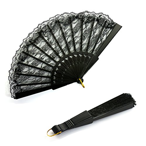 Preisvergleich Produktbild Oblique Unique® Spitzenfächer, schwarz, Handgriff Fächer - Ausklappbar