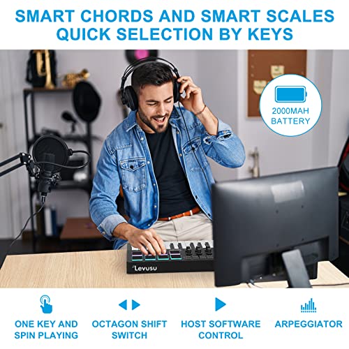 25 Key Bluetooth Usb Midi Keyboard Controller With 8 Backlit Drum Pads, Portable Rechargeable Dynamic Keybed 8 Knobs And Music Production, Smart Chord, Scale Modes, Software Included (Black) #TOP3