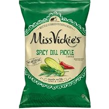 Miss Vickies Spicy Dill Pickle Kettle Cooked Potato Chips, 1.375 Oz Individual Bags, Pack of 12, Crunchy Snack Size Chips, Packed by SUPERDEALS