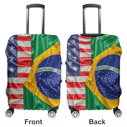 American And Brazilian Flags Luggage Cover Tsa Approved Suitcase Covers for Luggage Elastic Washable Suit Case Covers Anti-Scratch Travel Luggages Sleeve Suitcase Protector Fits 19-30 Inch Case(XL)3
