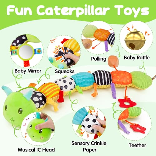 Baby Toys 0-3-6-12 Months, New Born Baby Boy Girl Gifts, Tummy Time Toys with Baby Mirror Teething Rattles Crinkle Music Sensory Toys for Newborn Babies Essentials 0 3 6 9 12 Month - Image 3