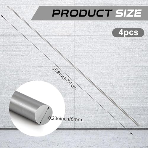 Image of Gisafai 4 Pcs 316 Stainless Steel Rod 1 /4'' Diameter 36'' (910mm) Length