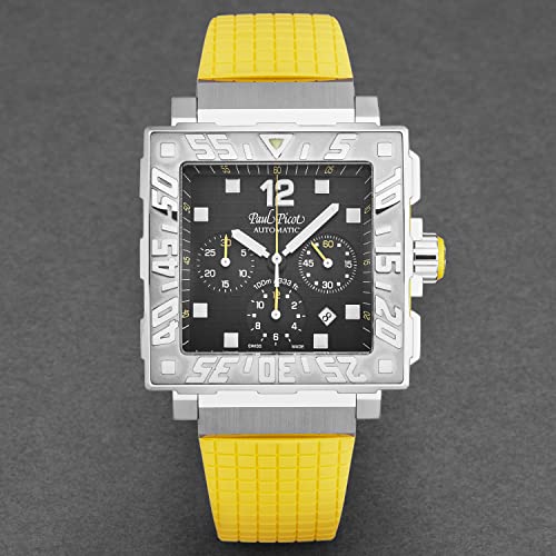 Paul Picot Men's 'C-Type' Chronograph Black Dial Yellow Rubber Strap Automatic Watch P0830.SG.5601.33014