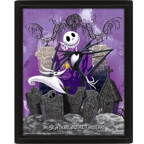 Pyramid International Disney The Nightmare Before Christmas Poster in 3D (Jack Skellington Graveyard Design) Lenticular Poster in Box Frame 25cm x 20cm x 1.5cm - Official Merchandise