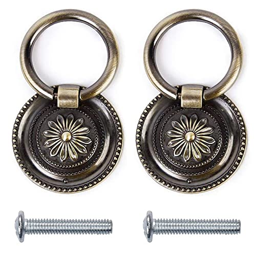 Image of CjingCH 2Pcs Drawer Ring Pull Handles Vintage Antique Ring Pull Handle Cupboard Drawer Pull Handles Suitable for Door Cabinets Drawer Cupboard