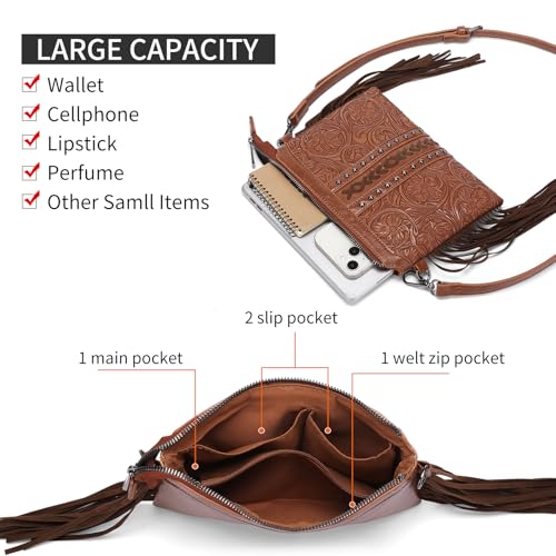 SENDEFN Fashion Women Fringe Crossbody Handbag PU Leather Hobo Bag Tassel Purse Vintage3