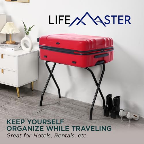 Lifemaster Metal Luggage Rack - Pack of 4 Foldable, Easy Assembly, Space Saving, and Stylish Steel Frame Guest Suitcase Stands with Nylon Straps - Black by Lifemaster - Image 5