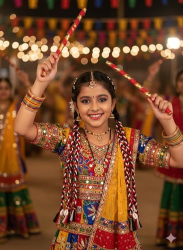 Image of Navratri Hair Braids with Rubber Bands for Girls & Women | Rainbow Hair Extension | Stylish Boho Chic Braids Accessory for Festive, Party & Everyday Look | Easy to Wear & Reusable (Single Kodi)