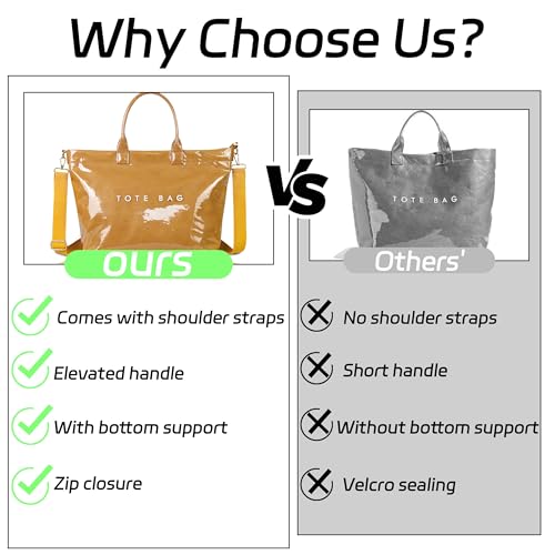 Image of GISMTR Large PVC Tote Bag for Women Letters Print Handbags Kraft Paper Shoulder Bag for Work Travel