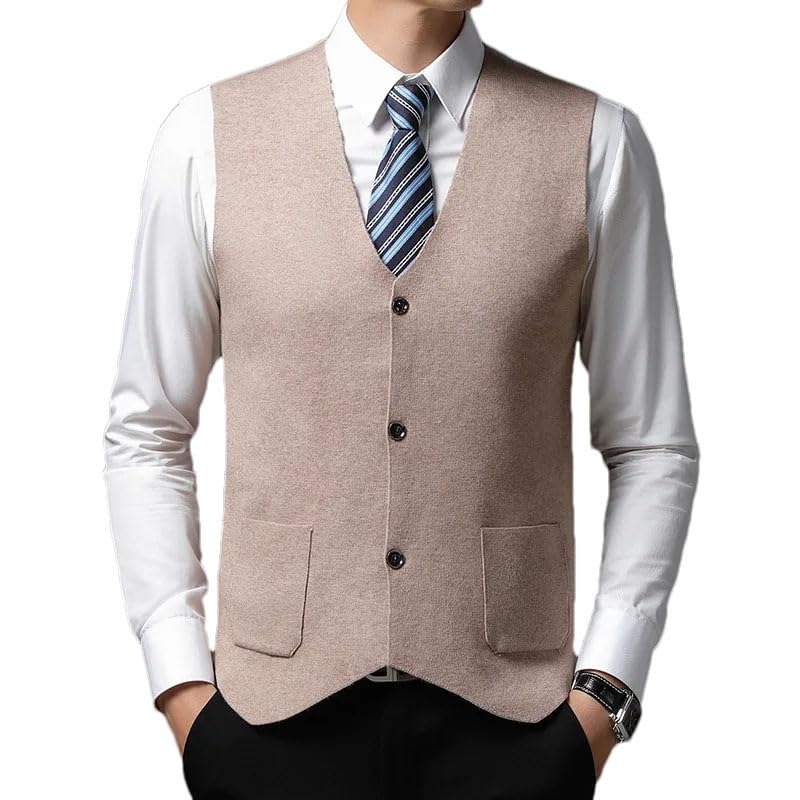 Men Solid Sweater Sleeveless Tank V-Neck Button Pocket Patchwork Thickened Warm Cardigan Vest Top