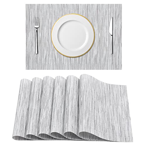 HIUOUIH Lot de 6 Set Table 45 x 30 cm Sets Tables Lavable Tapis Résistants à la Chaleur et Aux Salissures Respectueux L'environnement Antidérapants pour Restaurant Manger en Cuisine, Gris Cover