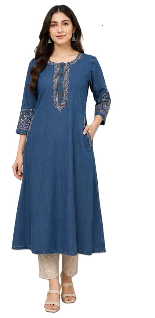 rajaau ethnics GIA Denim Kurti Elegant Embroidery (Size - L)-picture-39