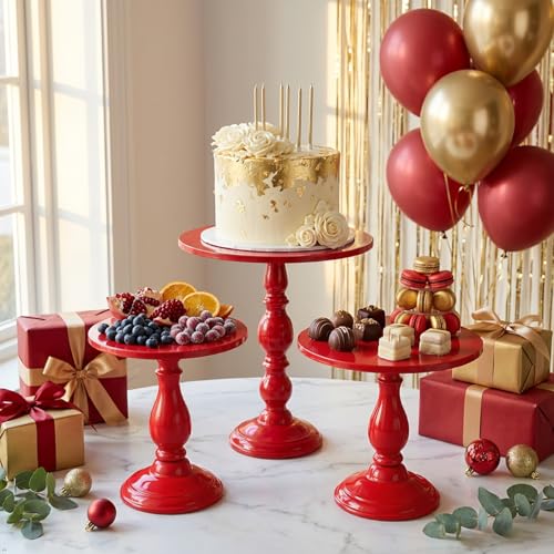 CBBZJY Red 3Pcs Metal Round Vintage Cake Stand Set 8"10"12" Dessert Display by CBBZJY - Used condition - US$29.99