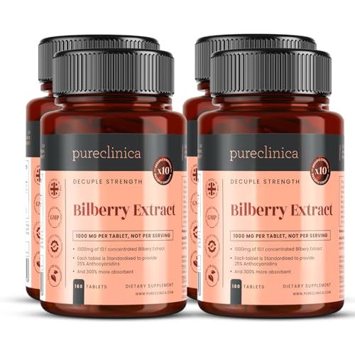 Heidelbeerextrakt 10,000 mg x 720 Tabletten (4 Flaschen) - 10 X mehr Anthocyanidine pro Tablette als die meisten Produkte der Konkurrenz - dazu noch 5 mg Piperin für 300% bessere Absorption