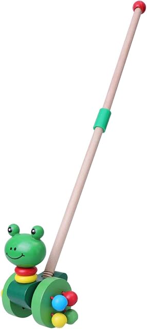 NUOBESTY Baby Wood Pushing Pull Toys Cartoon Animal Baby Walker Push Toy Baby Pull Along Toddler Learning Balance Walking Toys (Frog)