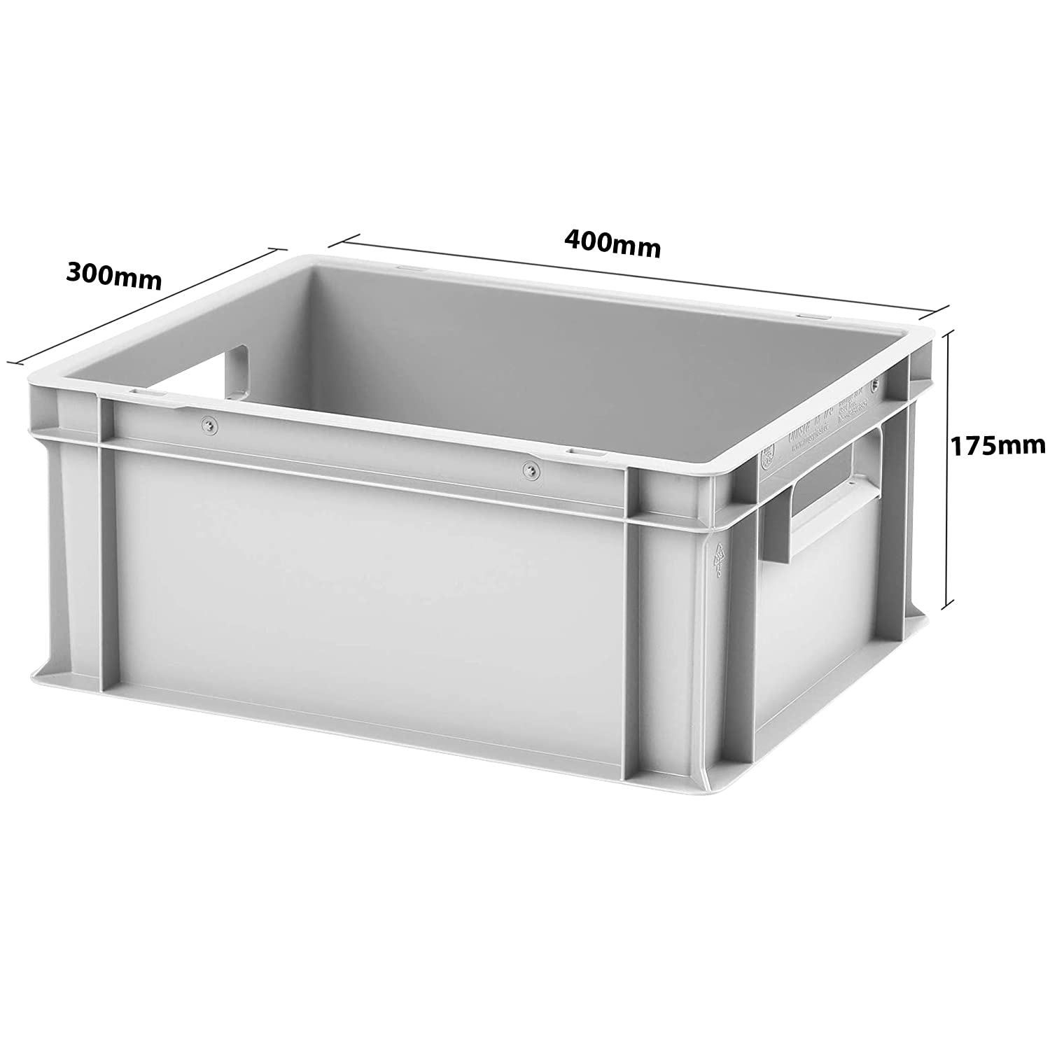 1a-TopStore 4 Stk. Euroboxen EB-417, grau, 40x30x17,5 cm (LxBxH), grau, Volumen: 16,5 Liter, lebensmittelecht, 2 Grifföffnungen