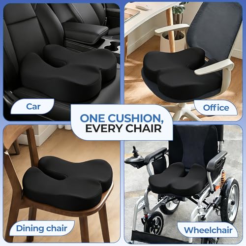Image of Seat Cushions for Office Chairs & Car, Ergonomic Memory Foam Seat Cushion with Breathable Holes for Tailbone Pain Relief, Sciatica