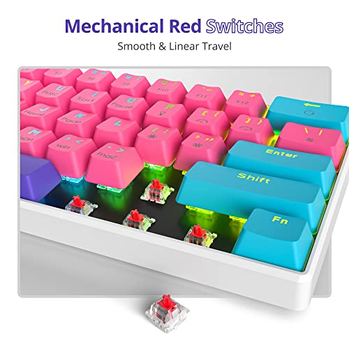 Image of Fogruaden 60% Mechanical Keyboard, 61 Keys Gaming Keyboard, RGB Backlit, Ultra-Compact 60 Percent Wired Keyboard for Win /Mac PC Gamer, Easy to Carry on Trip (Pink, Red Switch)