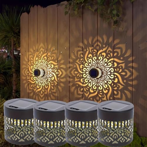 Decorative Solar Mandala Lights, Mandala Solar Lights, Solar for Outdoor use, Solar Powered and Fully Automatic, Waterproof, Fits effortlessly into Any Outdoor Area (Warmes Licht 1,4PCS)