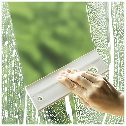Image of White Silicone Squeegee with Hanging Hook, Water Blade for Cleaning Bathroom Shower Mirror Glass, Kitchen Countertop Sink, Car Windows Wiper Scraper, Flexible All-Purpose Waterblade Cleaner Tool, 1PCS