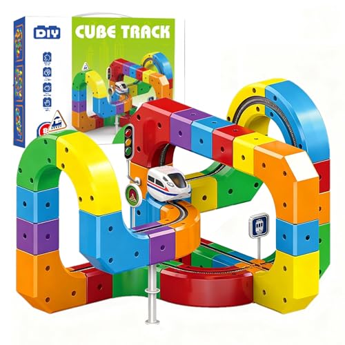 Clickrail Electric Train Set Flexible Race Track – 81PCS Cube Track Block Zug mit Schwerkraftdefying 3D-Layouts, Cubix 3D Zug Spielzeug Ostergeschenke ab 3 4 5 6 7 8 Jahre Junge Mädchen