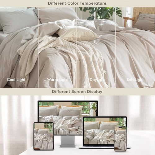 Image of MooMee Duvet Cover Set 100% Washed Cotton Linen Like Twin | Relaxed Linen-like Texture. Soft, Breathable & Long-lasting Comfort. Lightweight. Hidden Zipper with 8 Interior Corner Ties