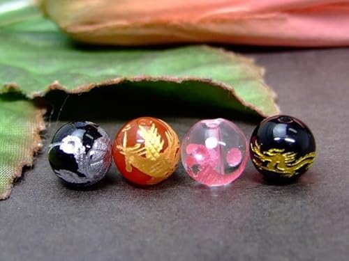 天然石 パワーストーン 62922 四色 四神 8mm 手彫 オニキス 水晶 1set (各1粒青龍・白虎・朱雀・玄武) 風水 四神獣 有